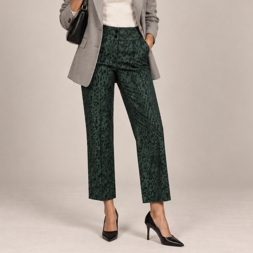 Sandro Women Black Grey Cheetah Print Low Rise Trousers Pants Y2K Animal Size 10
